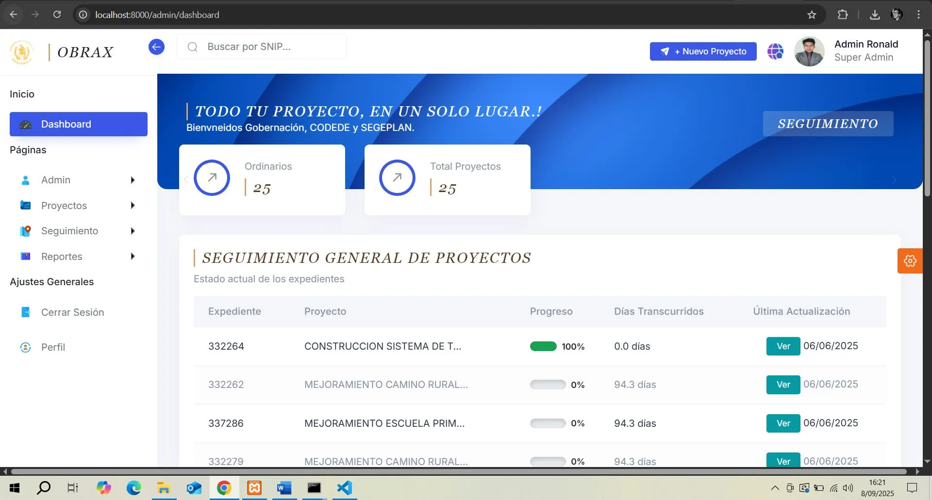 Sistema de Seguimiento de Proyectos Departamentales